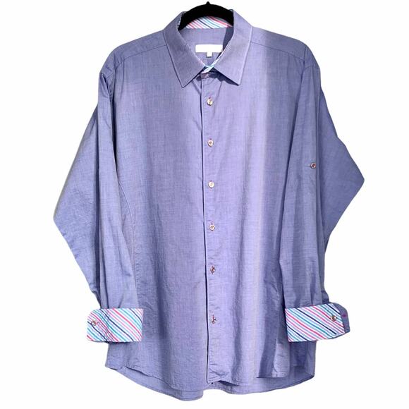 Jared Lang Men's Striped Contrast Cuff Dress Shirt Size XL - Picture 2 of 11